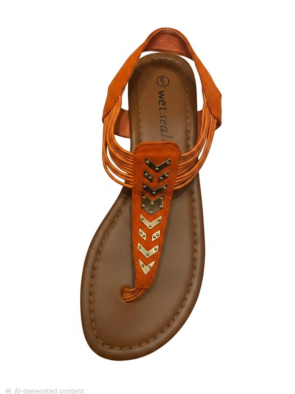 Wet Seal Orange T-Strap Sandals with Gold Chevron Accents - Picture 2 of 2